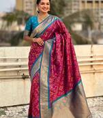 Rama silk blend saree with blouse