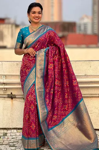 Rama silk blend saree with blouse