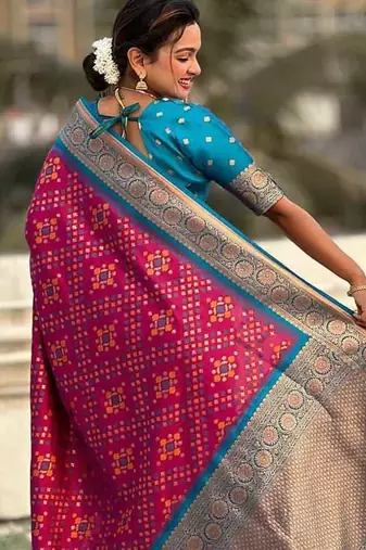 Rama silk blend saree with blouse