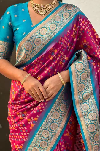 Rama silk blend saree with blouse