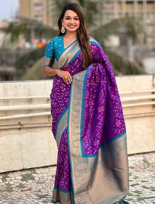 Purple silk blend saree with blouse 1