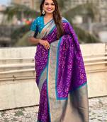 Purple silk blend saree with blouse