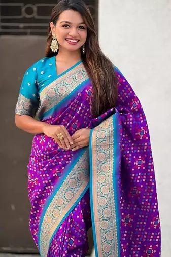 Purple silk blend saree with blouse