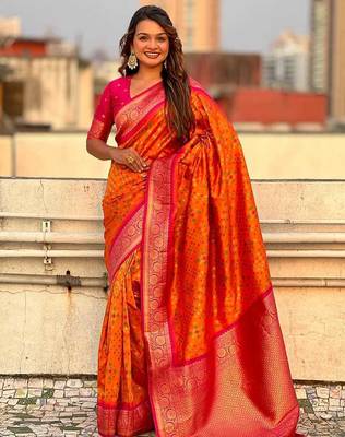Orange silk blend saree with blouse 1