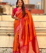 Orange silk blend saree with blouse