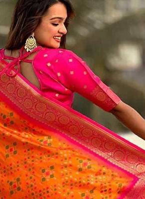 Orange silk blend saree with blouse 2