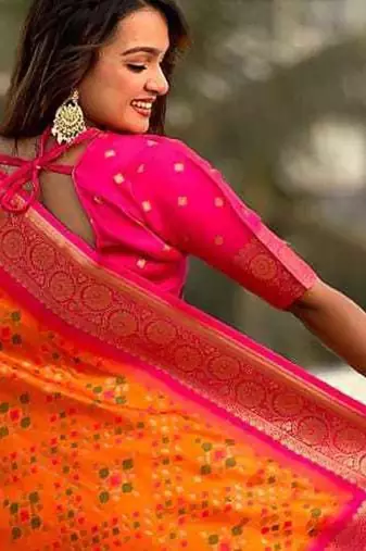 Orange silk blend saree with blouse