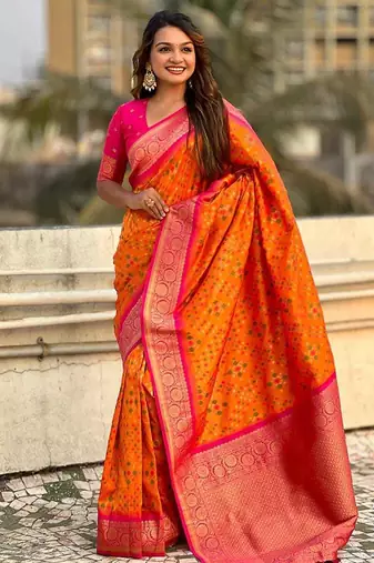 Orange silk blend saree with blouse
