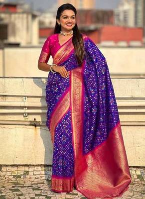 Purple Pink silk blend saree with blouse 1