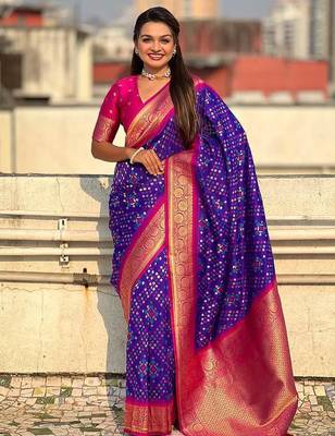Purple Pink silk blend saree with blouse 2