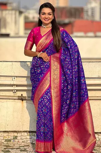 Purple Pink silk blend saree with blouse