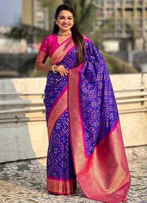 Purple Pink silk blend saree with blouse 3