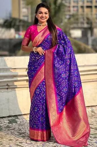 Purple Pink silk blend saree with blouse