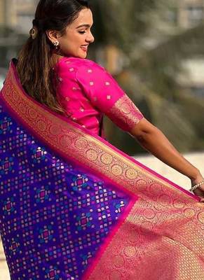 Purple Pink silk blend saree with blouse 4