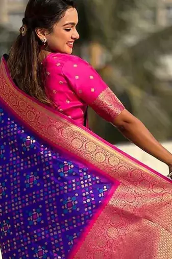 Purple Pink silk blend saree with blouse