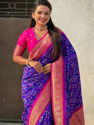 Purple Pink silk blend saree with blouse 5