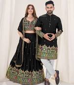  Black Embroidered Lehenga & Matching Men's Kurta Set couple combo