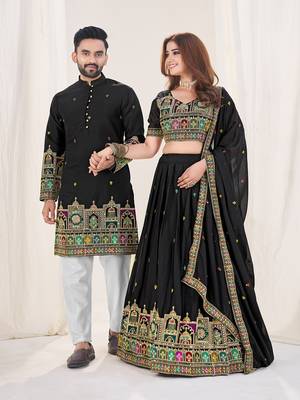  Black Embroidered Lehenga & Matching Men's Kurta Set couple combo 4