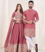 Pink Embroidered Lehenga & Matching Men's Kurta Set couple combo