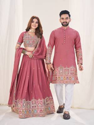 Pink Embroidered Lehenga & Matching Men's Kurta Set couple combo 3