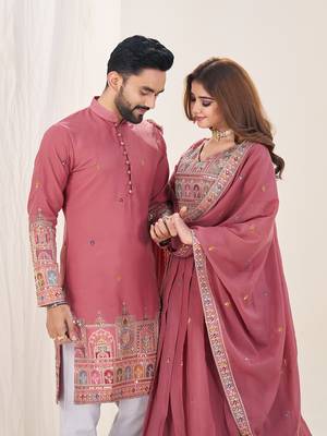 Pink Embroidered Lehenga & Matching Men's Kurta Set couple combo 4