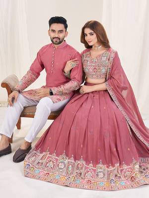 Pink Embroidered Lehenga & Matching Men's Kurta Set couple combo 6
