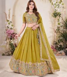 Lime Green Embroidered Lehenga & Matching Men's Kurta Set couple combo