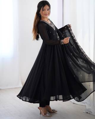 Premium black anarkali set with heavy embroidery, dupatta & full stitch finish 1