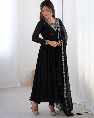 Premium black anarkali set with heavy embroidery, dupatta & full stitch finish 2