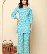Sky blue printed cotton coord set
