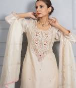 Off white 'panna meena' hand embroidered chanderi silk  womens  suit- set of 3
