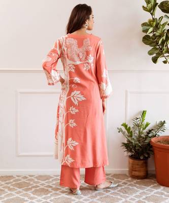 salmon peach printed cotton kurta sets 3