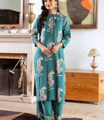 lapis green printed cotton kurta sets