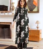 pine green printed cotton kurta sets
