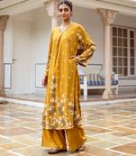 amber dark yellow printed cotton kurta sets