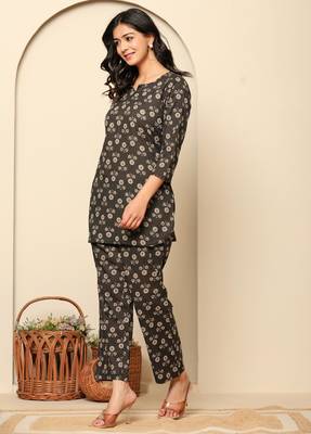 Black printed cotton coord set 1