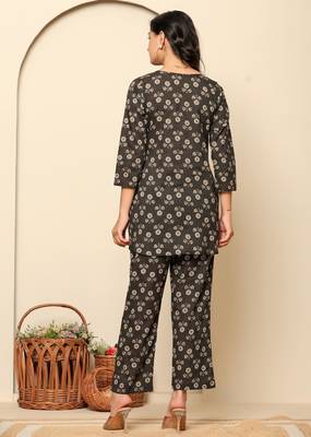 Black printed cotton coord set 2