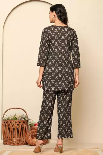 Black printed cotton coord set