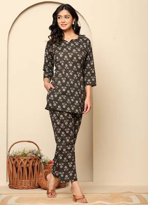 Black printed cotton coord set 4