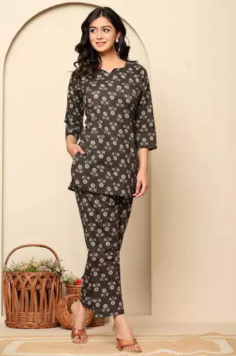 Black printed cotton coord set