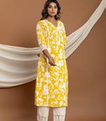 amber dark yellow printed cotton kurta sets