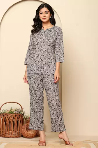 Grey printed cotton coord set
