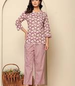 Purple printed cotton coord set