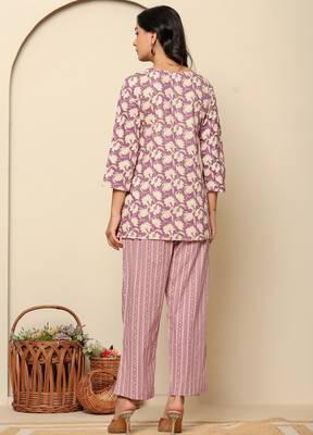 Purple printed cotton coord set 2