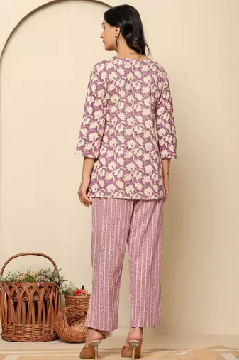 Purple printed cotton coord set
