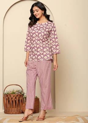 Purple printed cotton coord set 4