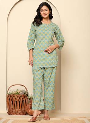Green printed cotton coord set 1