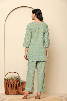 Green printed cotton coord set 2