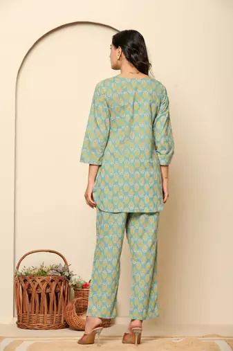 Green printed cotton coord set