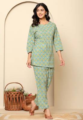 Green printed cotton coord set 3